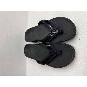 Vionic Black Arch Support Wedge Flip Flop Sandals Textured Footbed Womens Size 9
